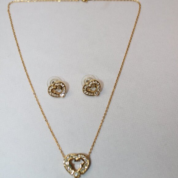 Disney Mickey Mouse Golden and White Crystal Heart Necklace and Earrings - Picture 10 of 16